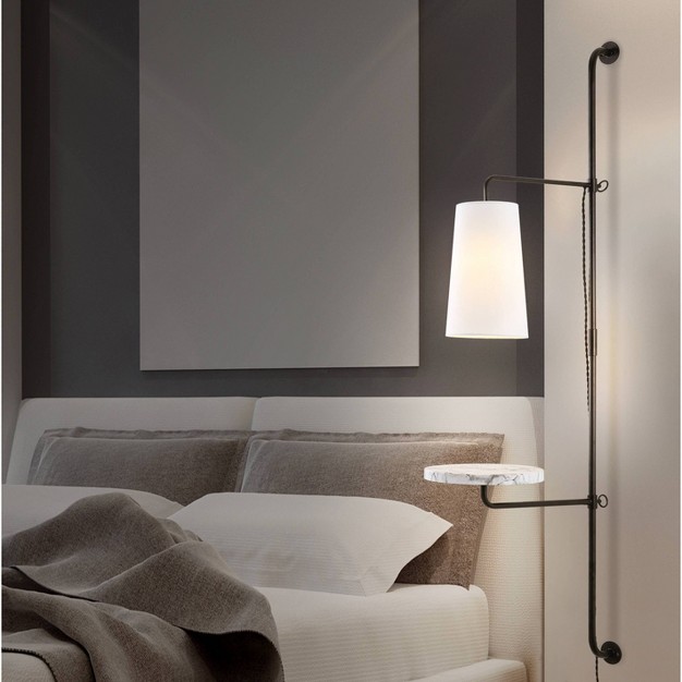 1 light Andre Contemporary Iron Plug in With Adjustable White Marble Table Led Sconce Black Jonathan Y