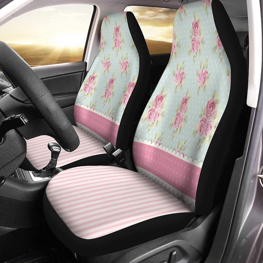 Set Of 2 Car Seat Covers Colorful Cute Vintage Chic Roses Polka Dots Universal Auto Front Seats Protector Fits For Car，suv Sedan，truck