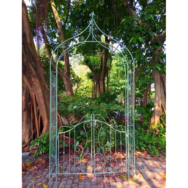 Factory Supply Wire Climbing Plants Metal Wrought Iron Garden Trellis Arch with Door