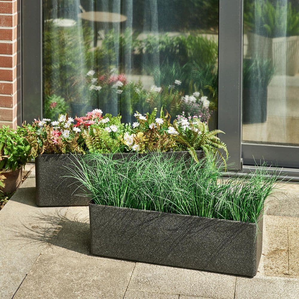 Glitzhome 31.5 in. L Oversized Eco- Friendly PE Oversized Faux Marble Rectangle Planter (2-Pack) 2022800020