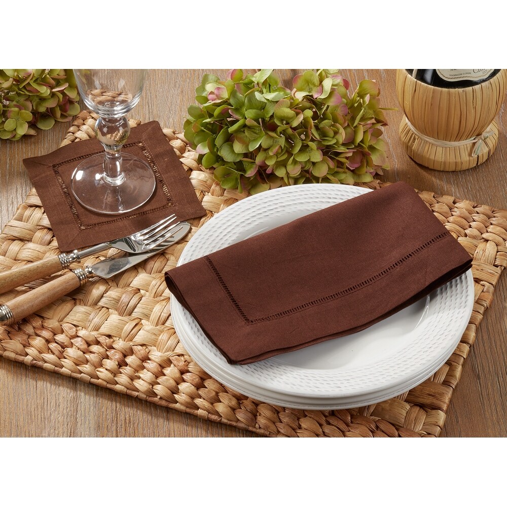 Hemstitched Linen Blend Cocktail Napkins (Set of 12)