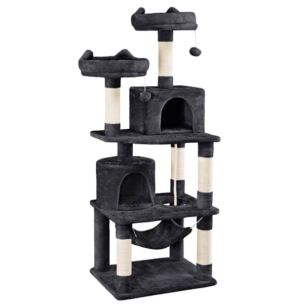 SMILE MART 62.2" Double Condos Cat Tree and Scratching Post Tower, Black