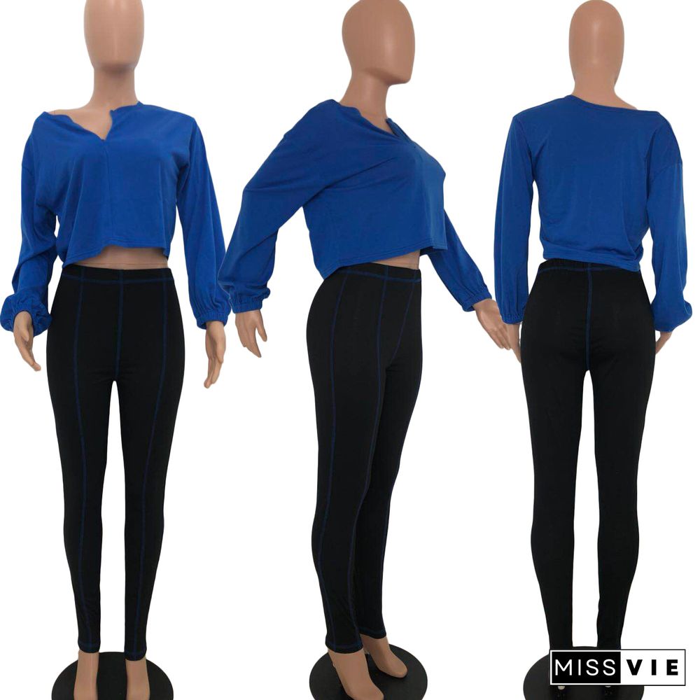 Sexy Zipper Spliced Blouse Line Pants Two-piece Set