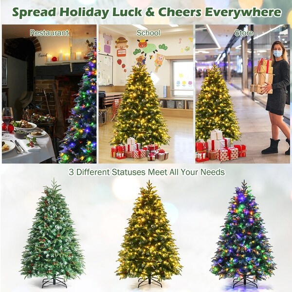 Gymax 5/6/7/9 FT PreLit Artificial Christmas Tree Hinged Xmas Tree w/