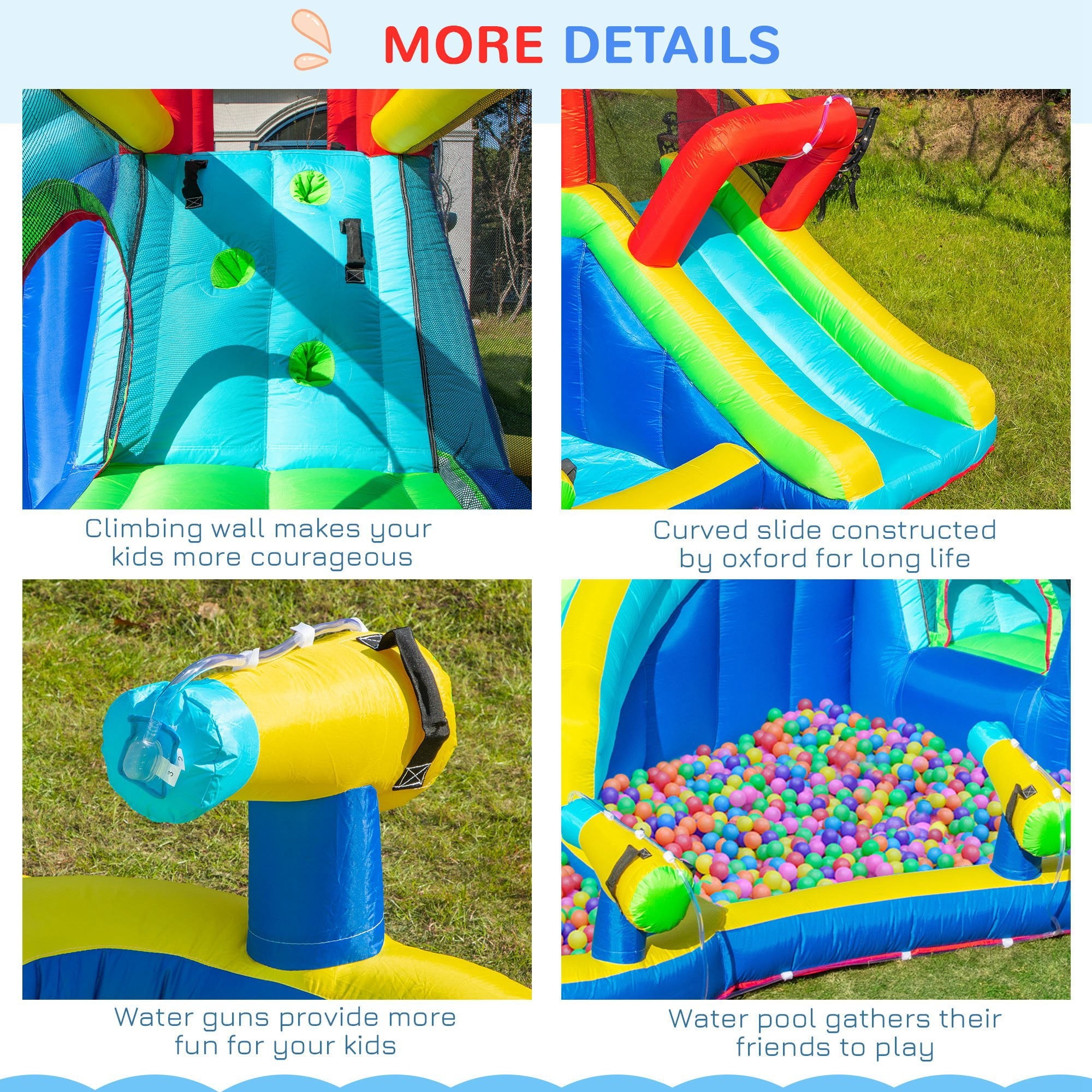 Outsunny 5-in-1 Water Slide Kids Inflatable Bounce House Water Park Jumping Castle Includes Trampoline Slide Water Pool Cannon Climbing Wall with Carry Bag, Repair Patches without Air Blower