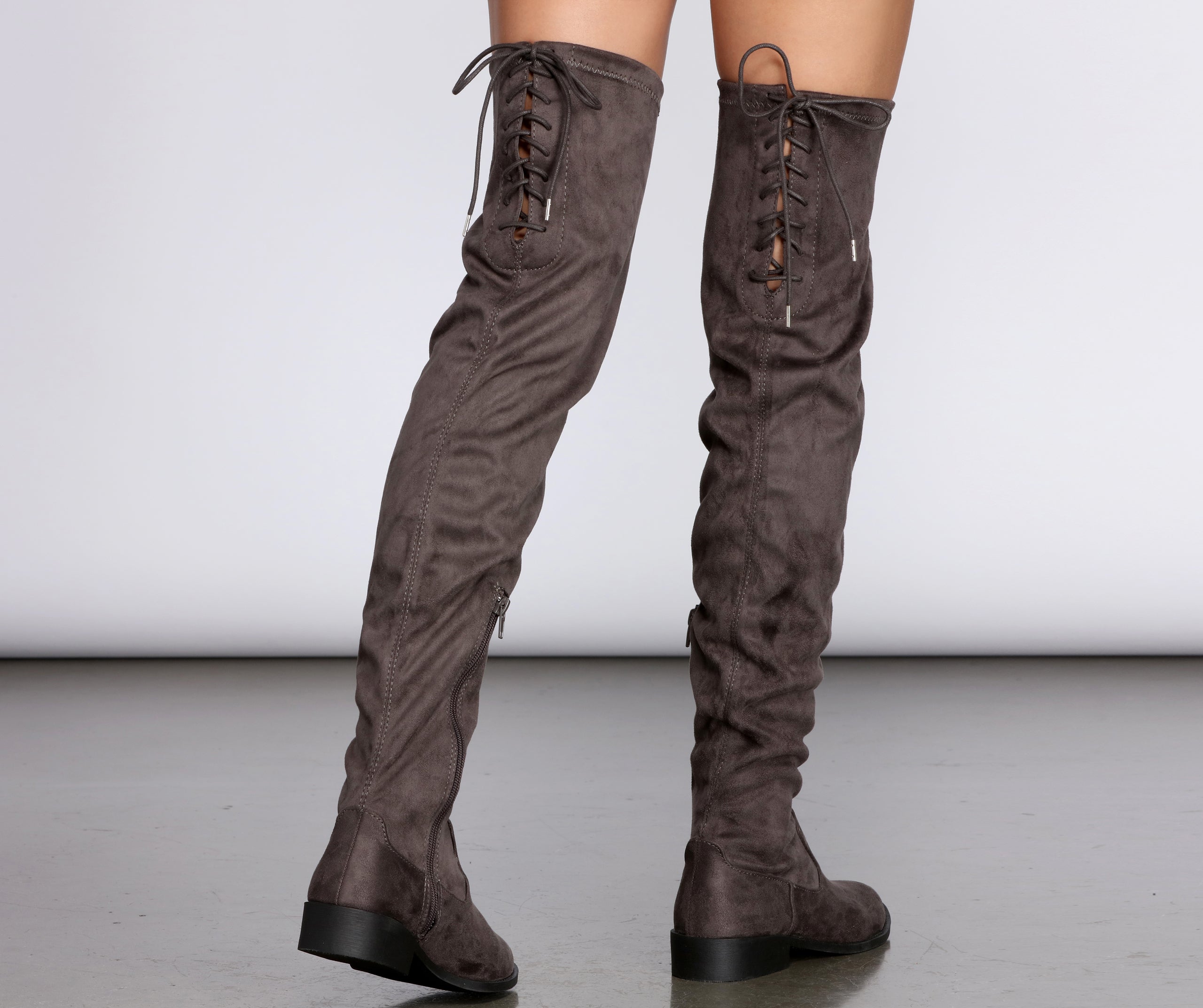 Over The Knee Flat Lace-Up Boots