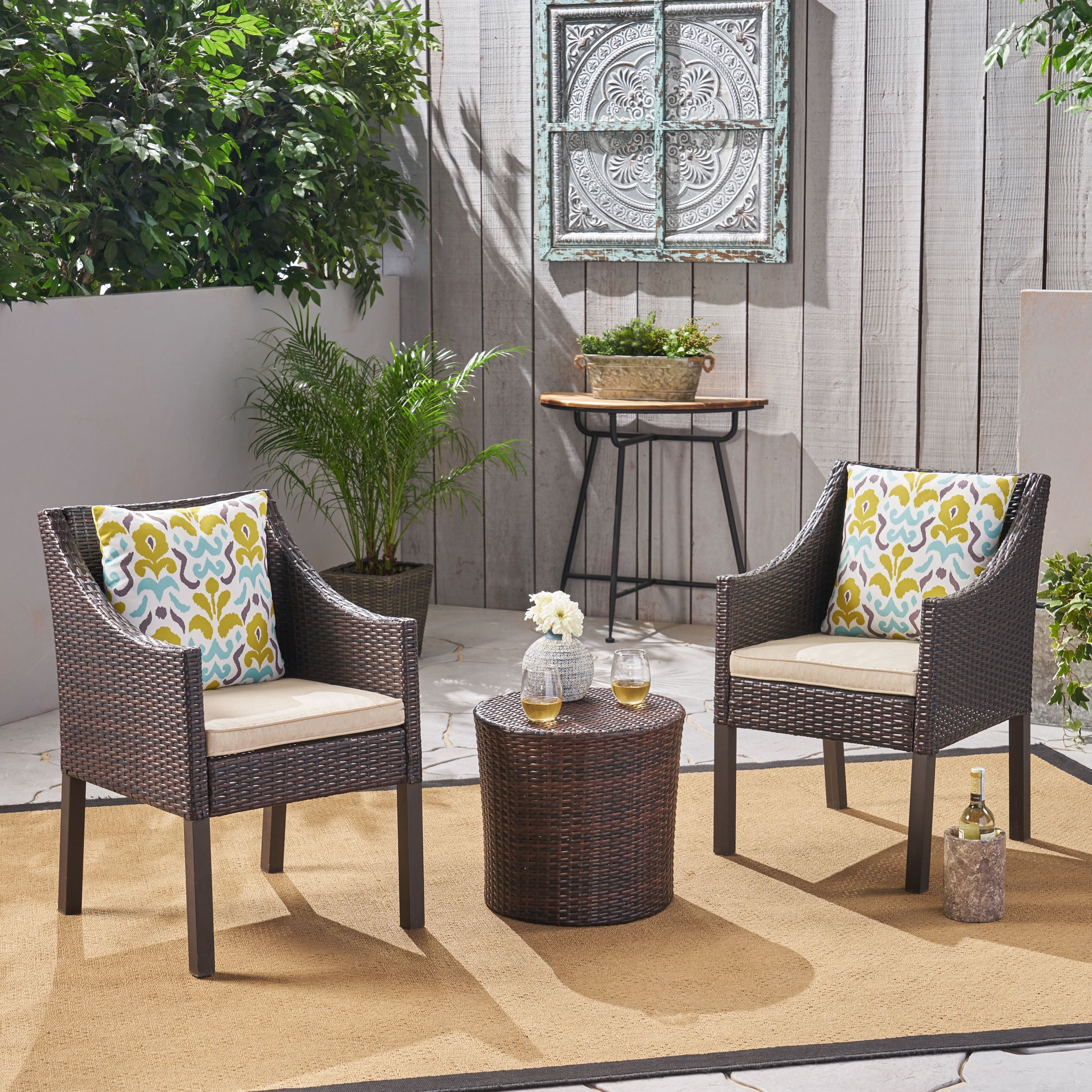 Sims Outdoor 3 Piece Wicker Chat Set