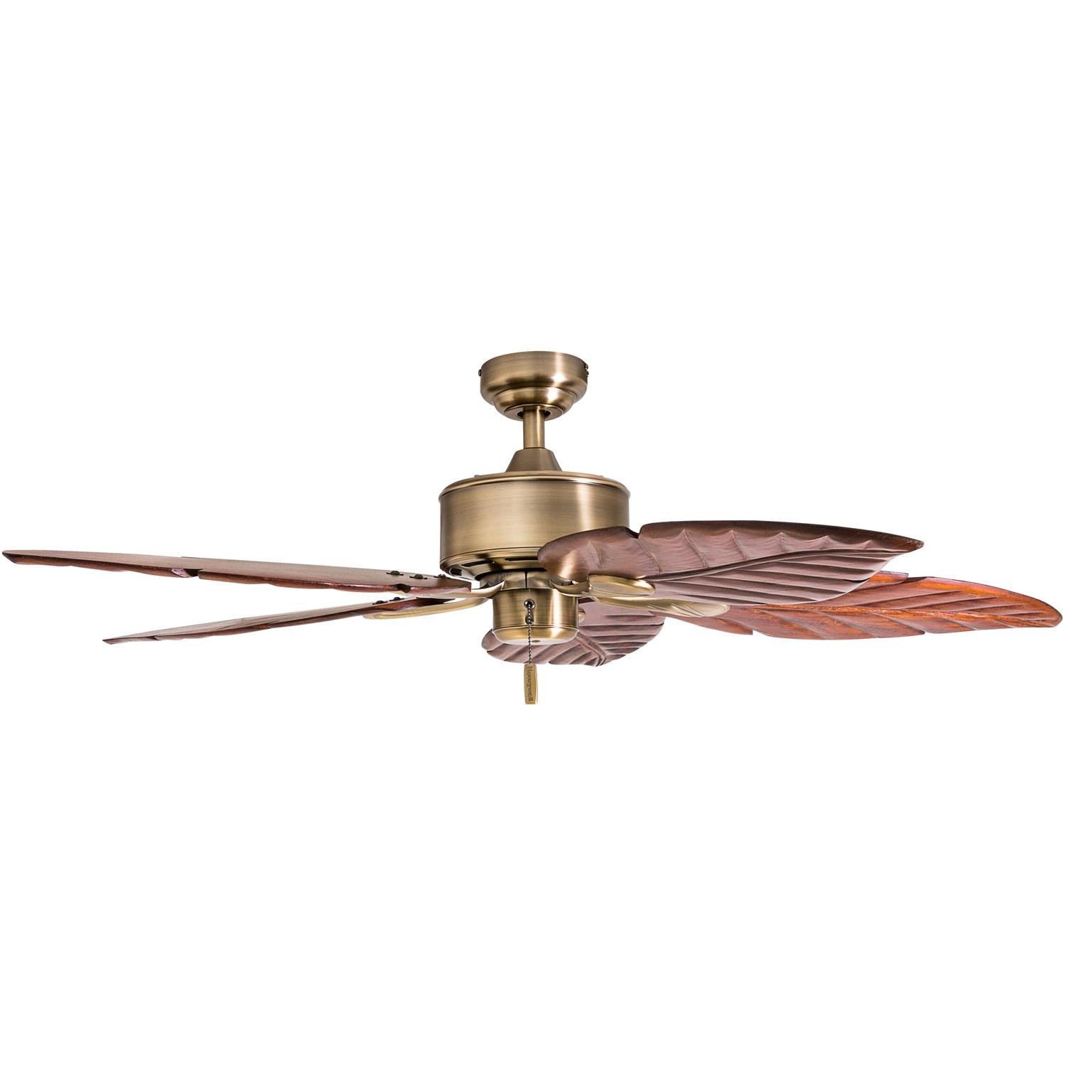 Honeywell Willow View 52 Brass Tropical Ceiling Fan， Hand Carved Blades