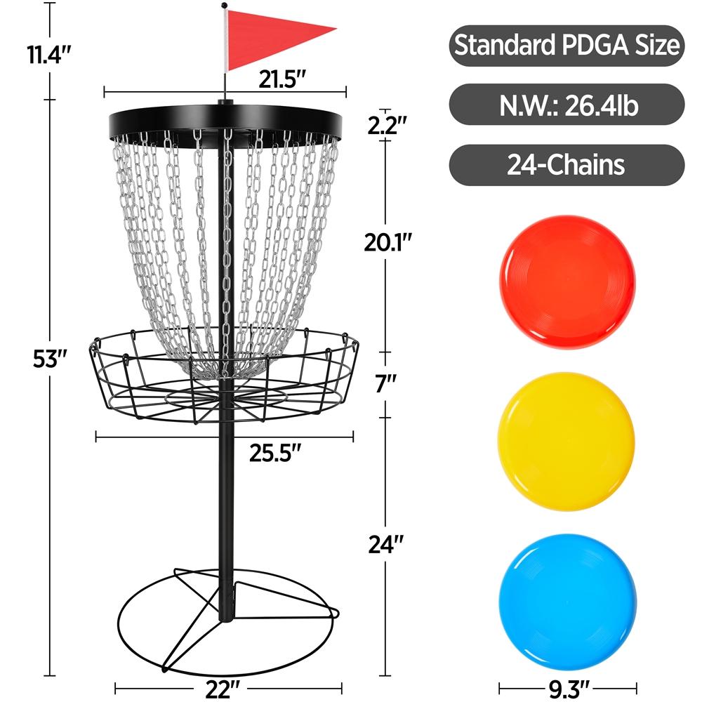 SmileMart 24-Chain Disc Golf Goal for Target Practice with Carrying Bag and 3 Discs， Black