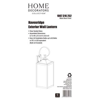 Home Decorators Collection Havenridge 3-Light Matte Black Hardwired Outdoor Wall Lantern Sconce with Seeded Glass (1-Pack) KSZ1603AL-01BS