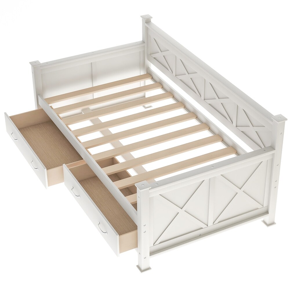 Twin Size Daybed with 2 Large Drawers  X shaped Frame