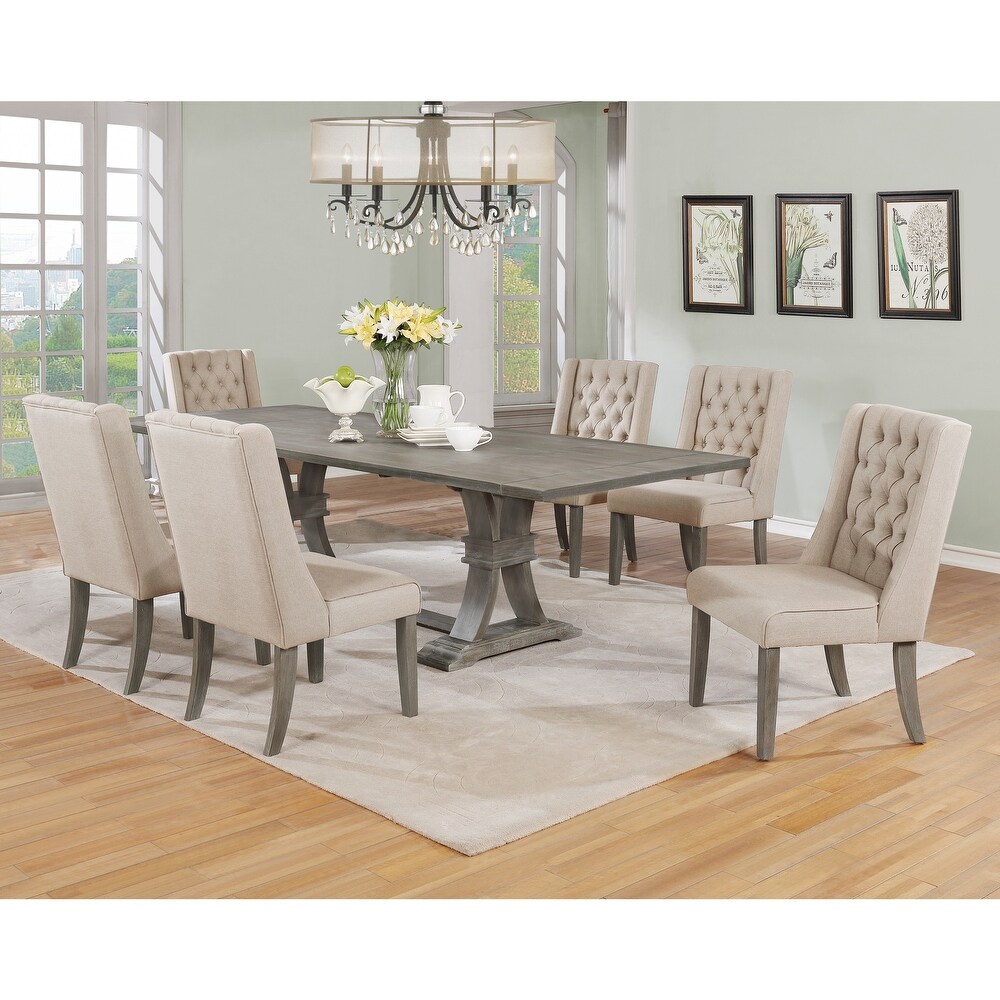 Best Quality Furniture Rustic 7 Piece Dining Set with Button Tufted Back Chairs and Two 16\