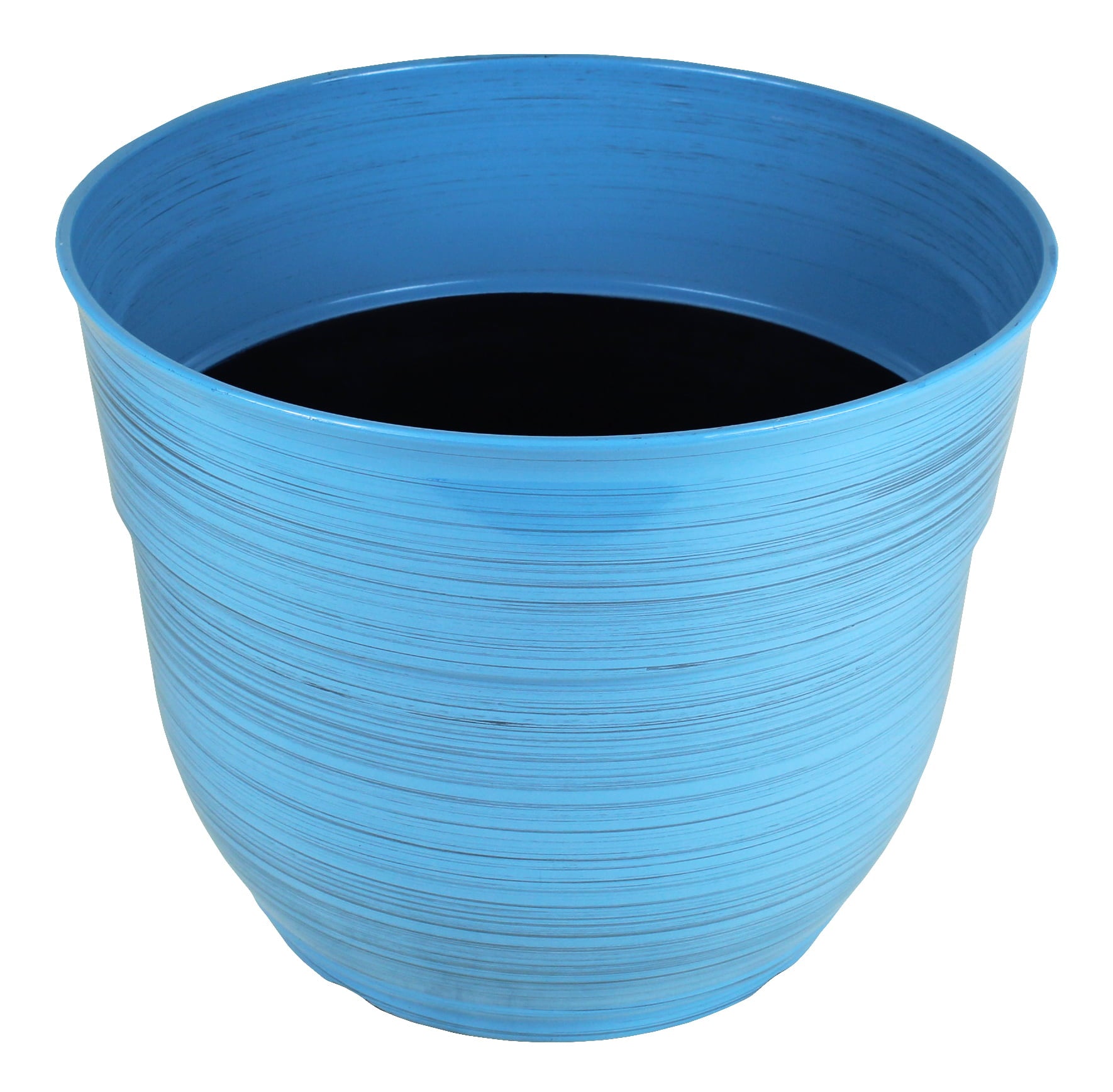 Garden Elements Glazed Brushed Happy Large Plastic Planter, Bright Blue, 15 Inch