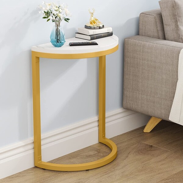 End Table Half Round， Narrow Side Table， Slim C Table for Sofa Couch