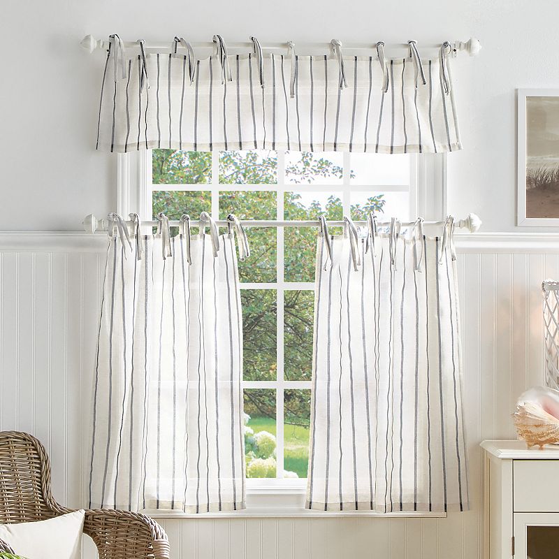 Martha Stewart Laguna Stripe Tie Tab Tier and Valance Window Curtain Panels