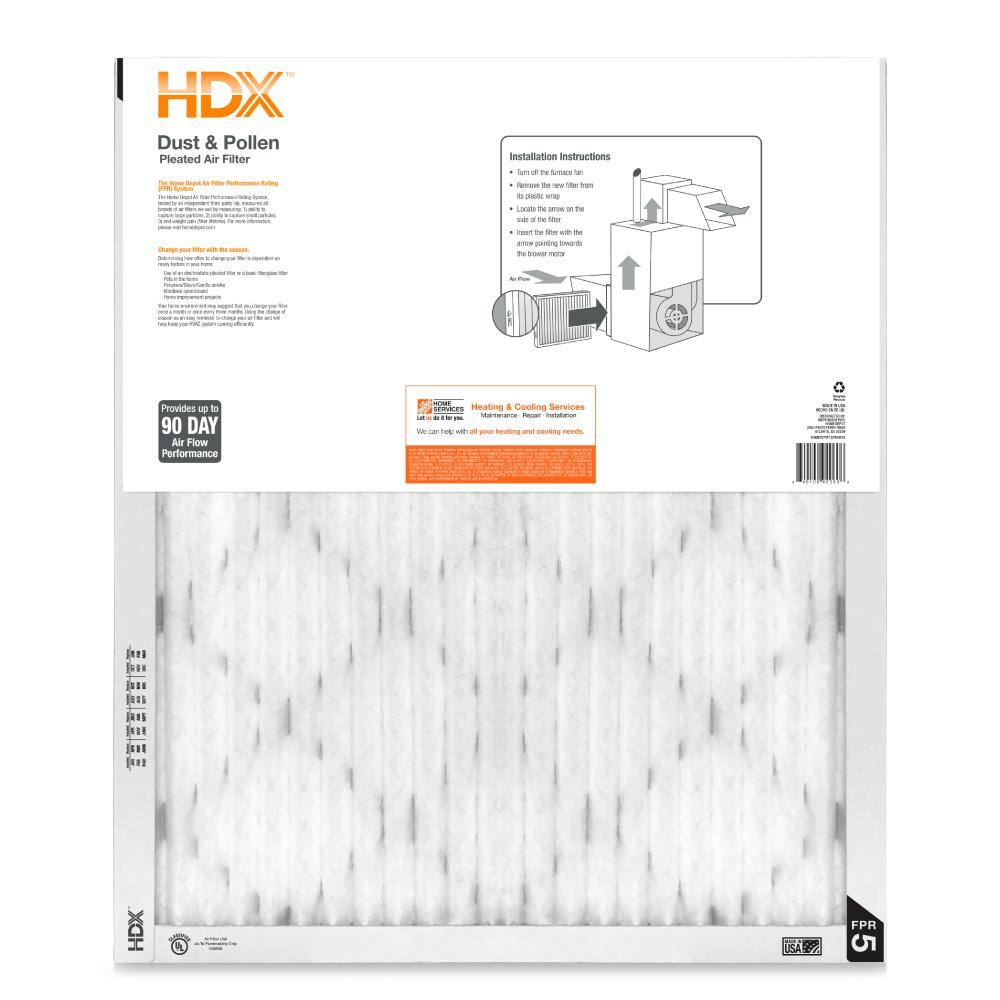 HDX 20 in. x 25 in. x 1 in. Standard Pleated Air Filter FPR 5 HDX1P5-012025