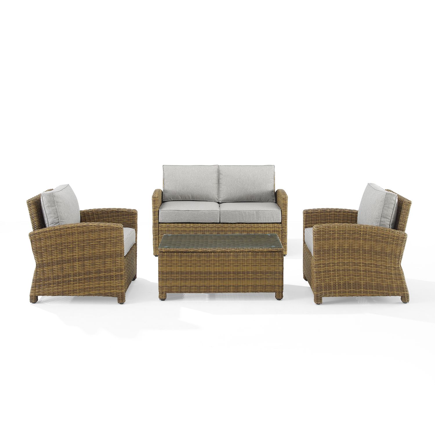 Crosley Bradenton Outdoor Conversation Loveseat， Chair and Coffee Table 4-piece Set