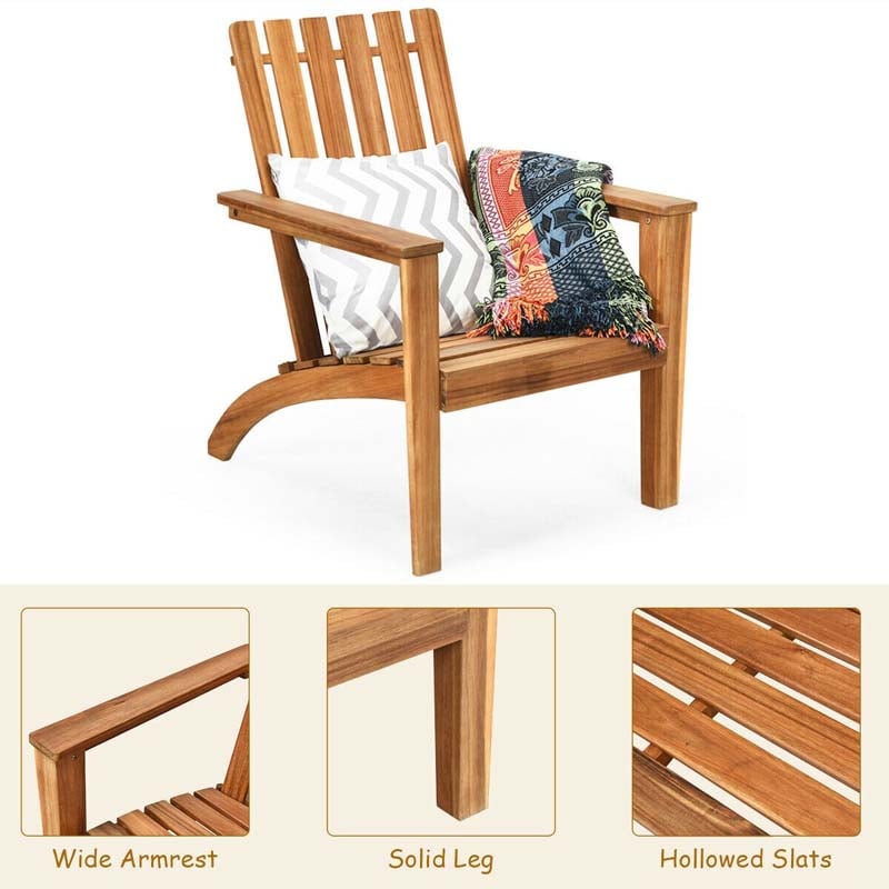 Adirondack Chair Acacia Wood Outdoor Patio Chair, Weather Resistant Campfire Chair for Lawn Seating