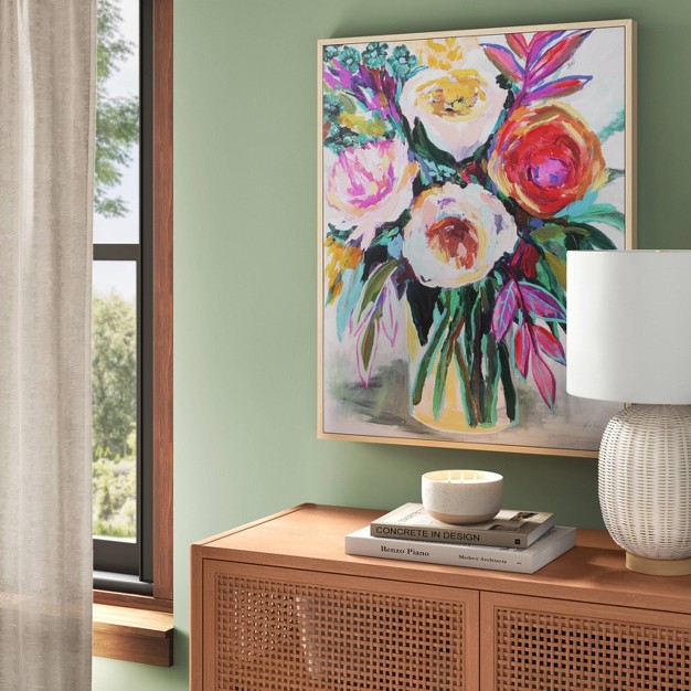 X Colorful Floral Framed Canvas Natural