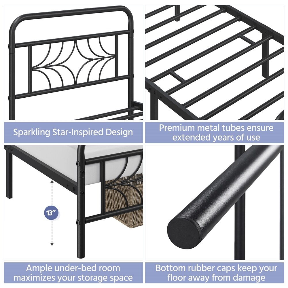 Yaheetech Modern Twin Size Metal Bed Frame with Sparkling Star Inspired Design Headboard and Footboard