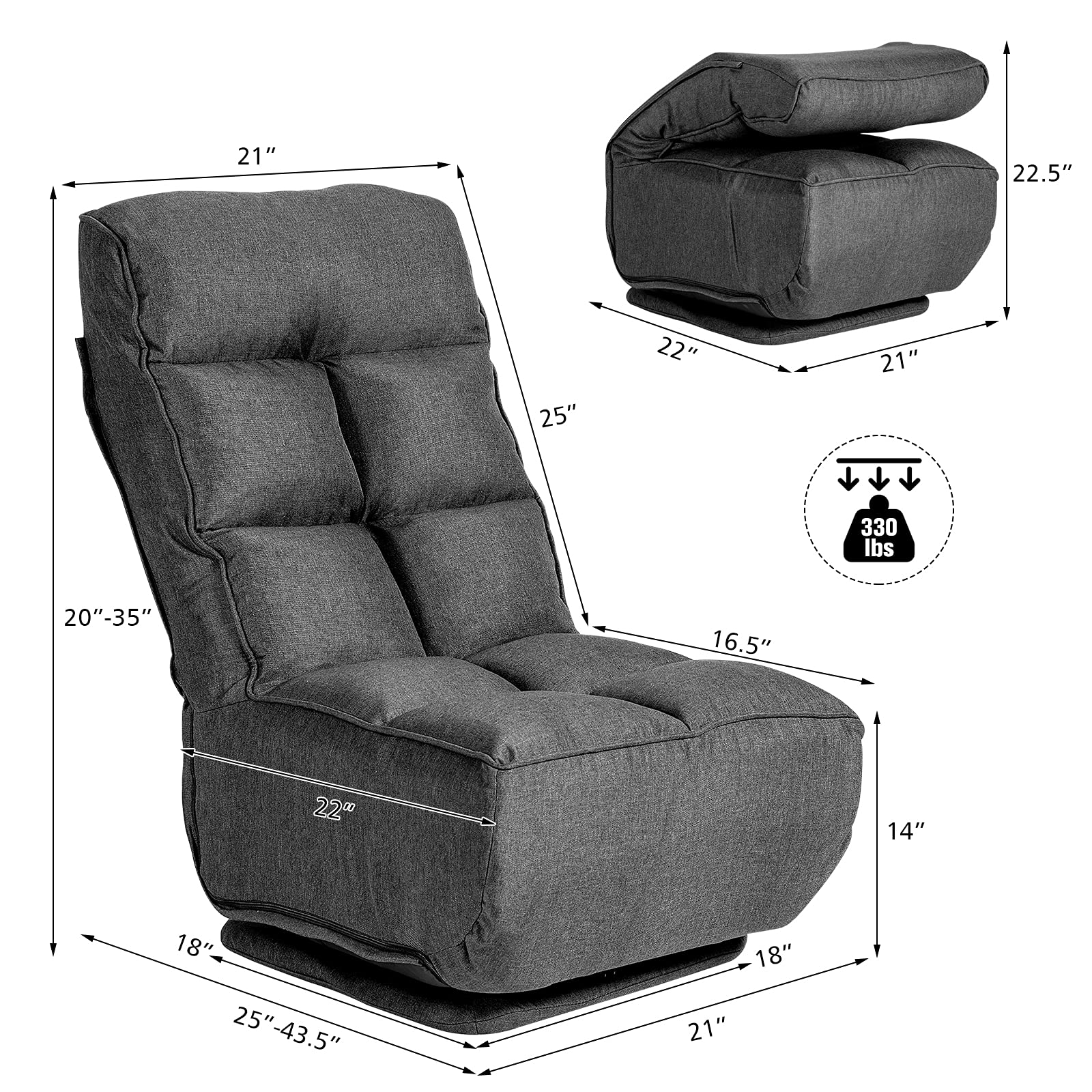 Giantex 360-Degree Swivel Lazy Sofa Floor Chair w/ 6 Adjustable Positions