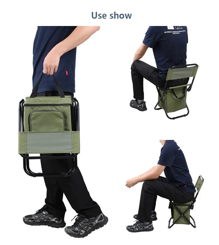 Outdoor Portable Lightweight Backrest Stool Compact Folding Camp Fishing Chair with Cooler Bag