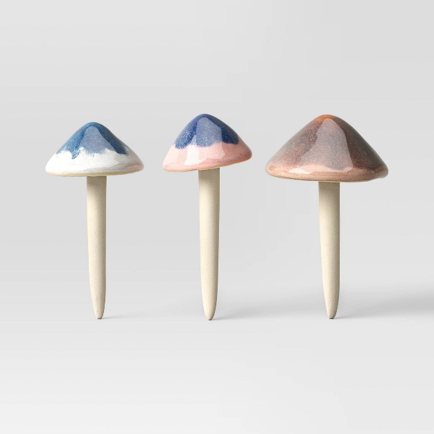 Traditional 3pk Ceramic Mushroom Pot Stake