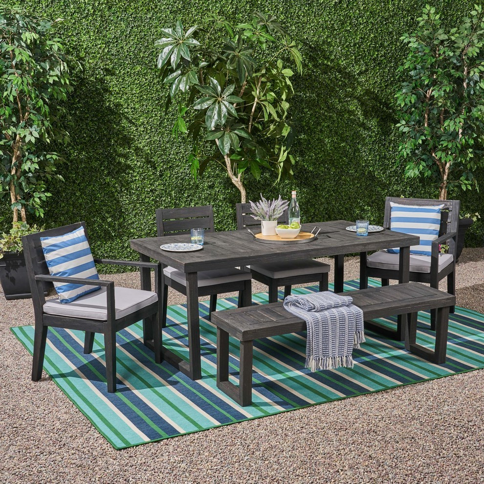 GDF Studio Alice Outdoor 6 Seater Acacia Wood Dining Set With Bench   Transitional   Outdoor Dining Sets   by GDFStudio  Houzz