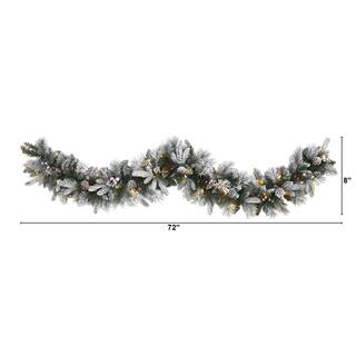 6 ft. Battery Operated Pre-lit Flocked Mixed Pine Artificial Christmas Garland with 50 LED Lights Pine Cones Berries W1130