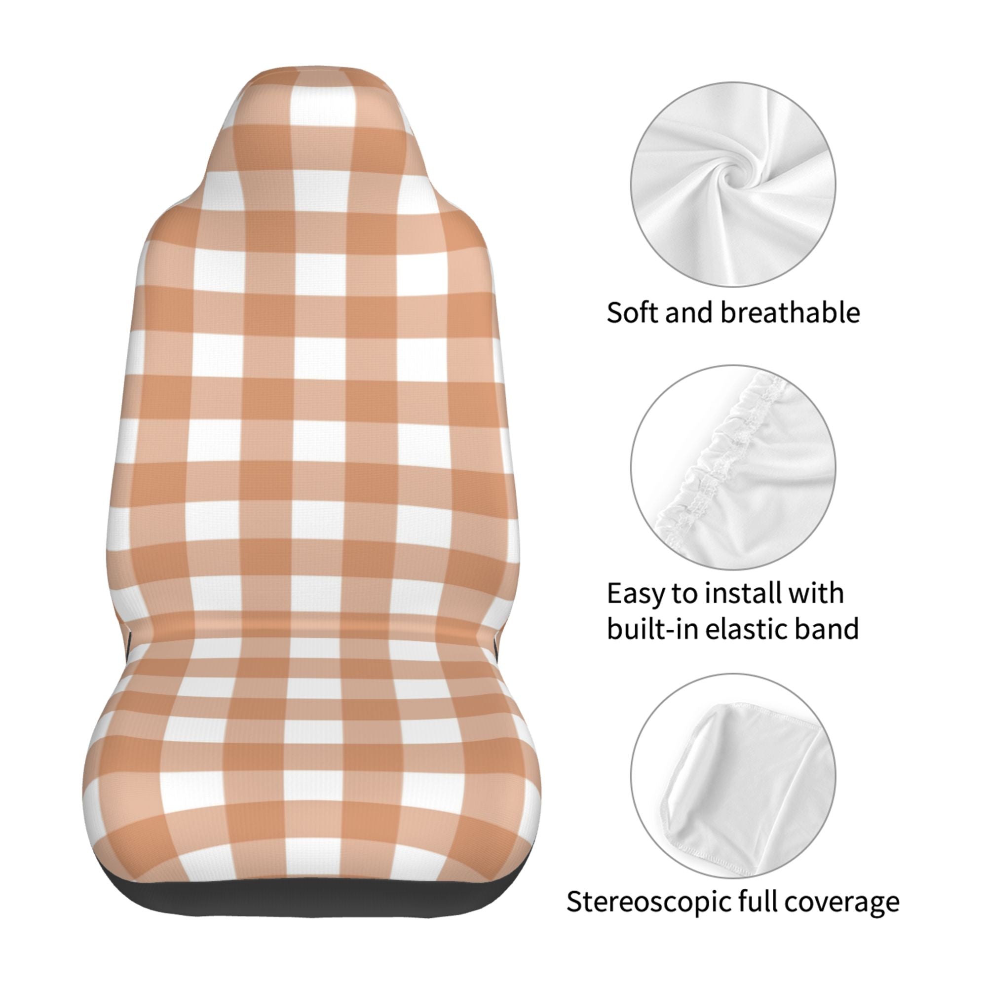 ZICANCN Car Seat Cover Brown Gingham Print Car Front Seat Covers Protectors ， Automotive Seat Covers for Cars Trucks Suv