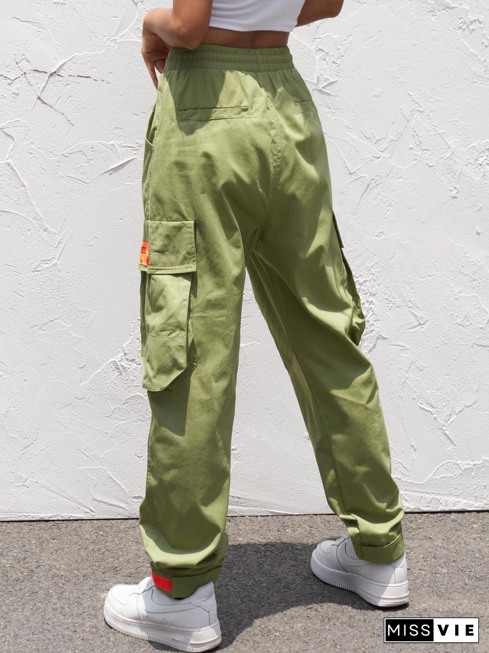 Letter Strap Detail Cargo Pants