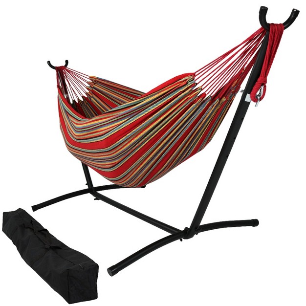 Sunnydaze Large Double Brazilian Hammock With Stand And Carrying Case 400 Lb Weight Capacity