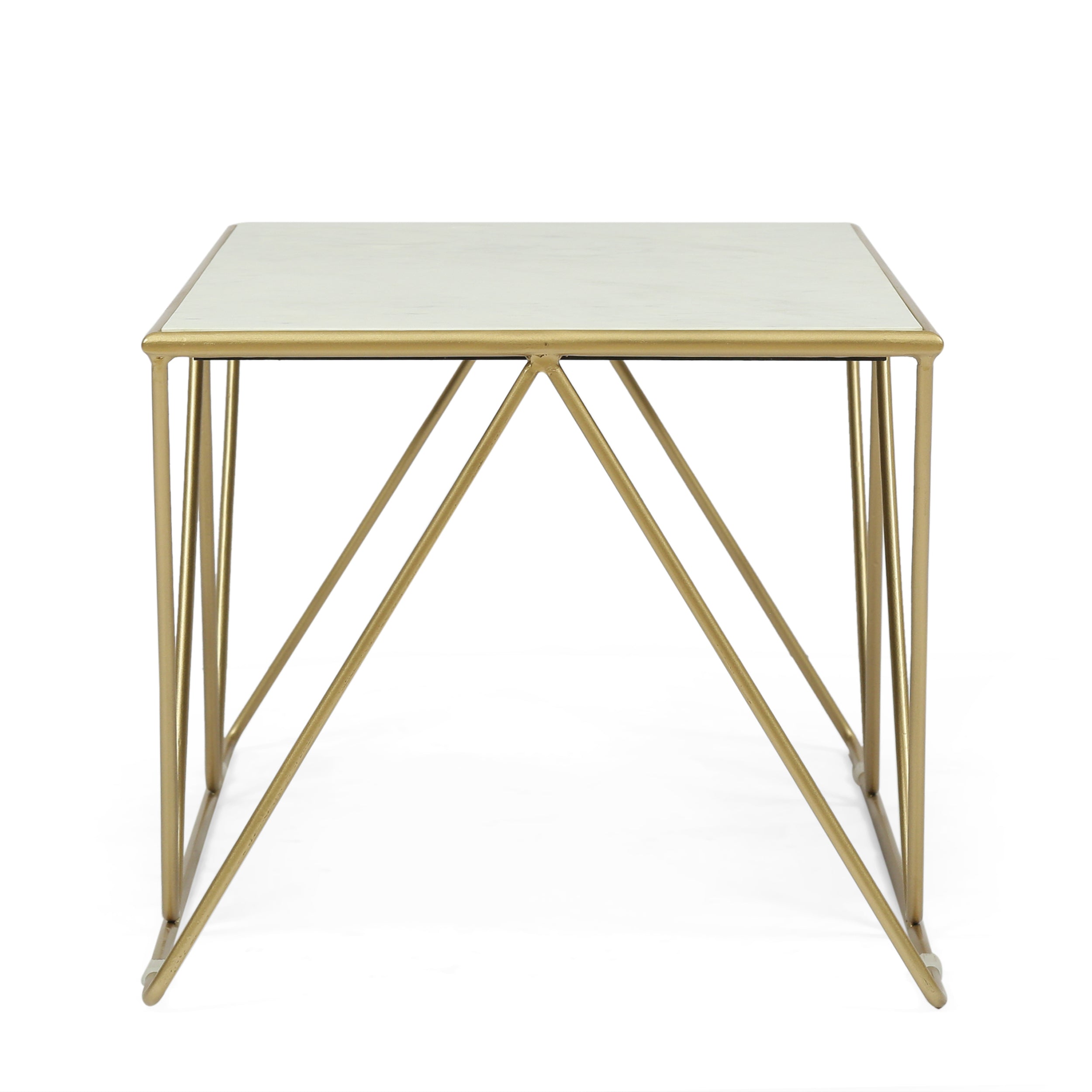 Massie Modern Glam Handcrafted Marble Top Coffee Table