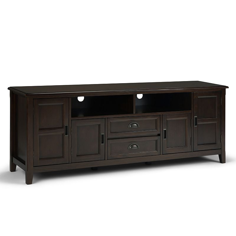 Simpli Home Burlington Traditional TV Media Stand in Mahogany Brown