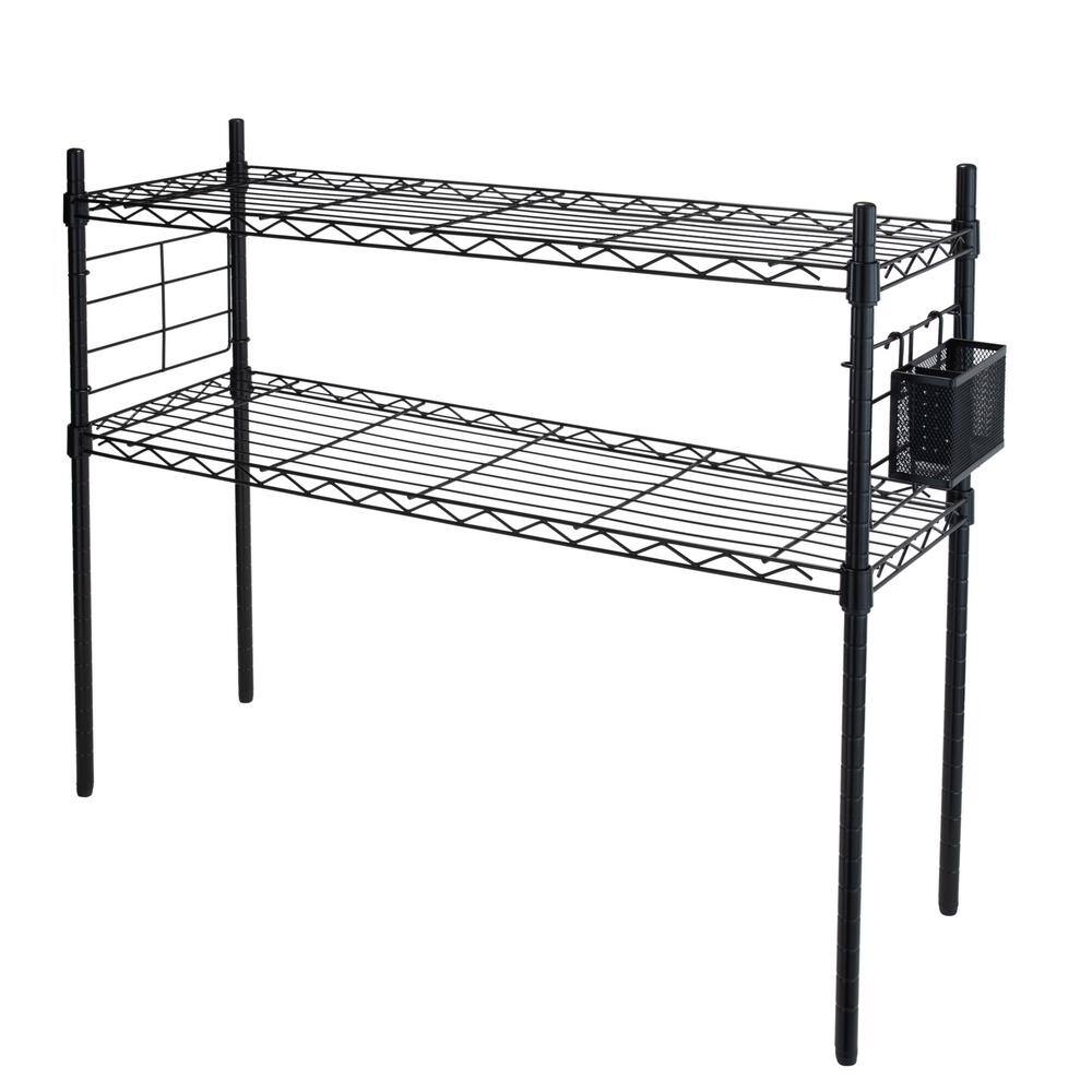 OIA Black 2-Tier Steel Etagere Adjustable Shelves (12.01 in. W x 27.99 in. H x 36.02 in. D) NH-34951-BLK