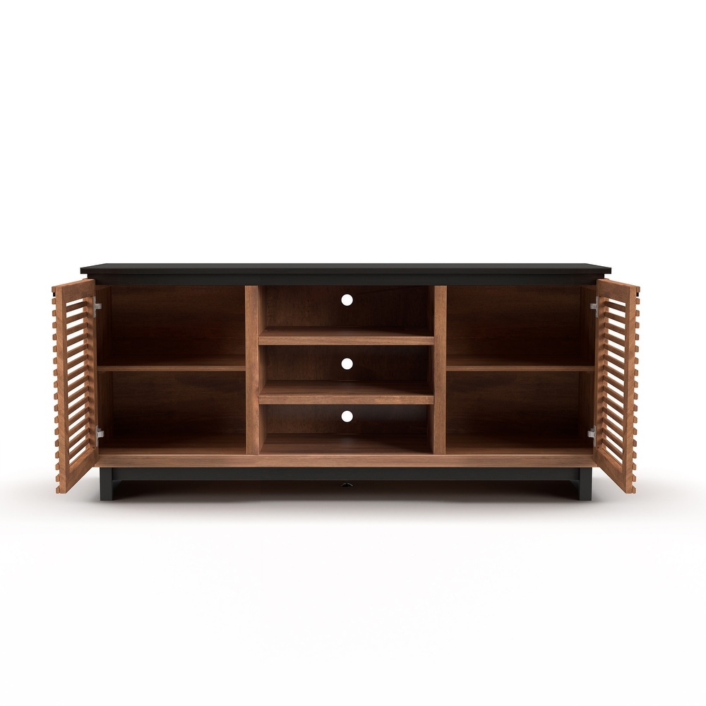 Bridgevine Home Graceland TV Stand Console  No Assembly Required  Two Tone Black and Bourbon Finish