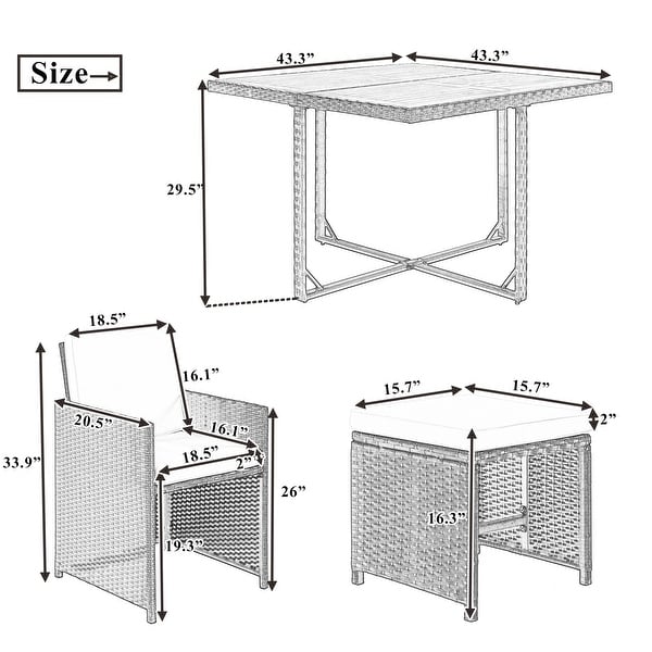 AllWeather PE Wicker Dining Table Set with Wood Tabletop for 8