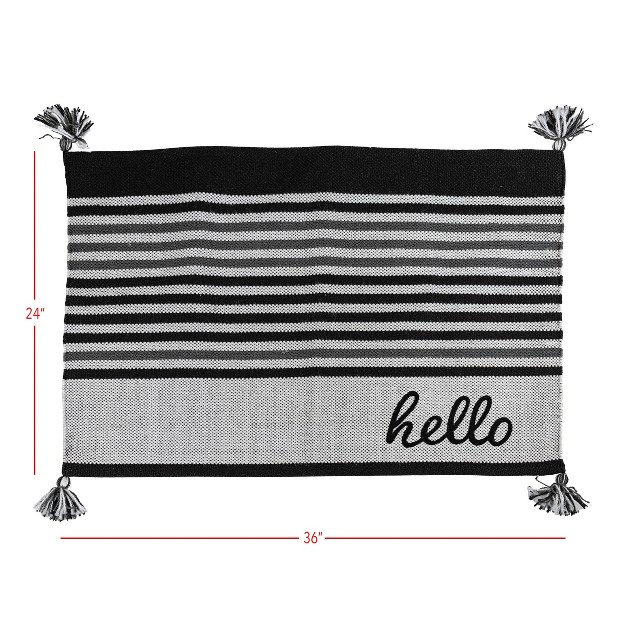 Striped Hand Woven Indoor Outdoor Rug Black