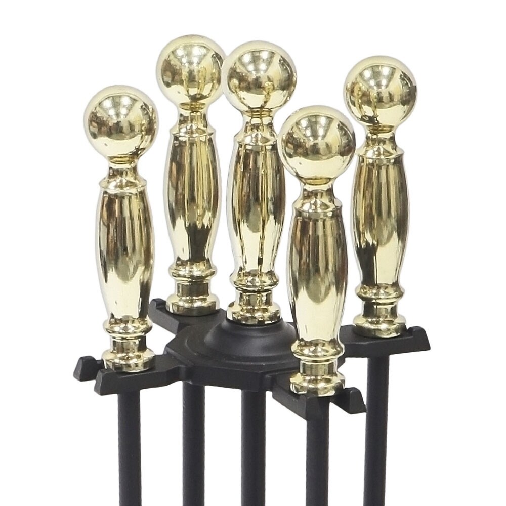 Minuteman International Chelmsford Fireplace Set of 4 Tools  30.25 Inch Tall  Polished Brass and Black