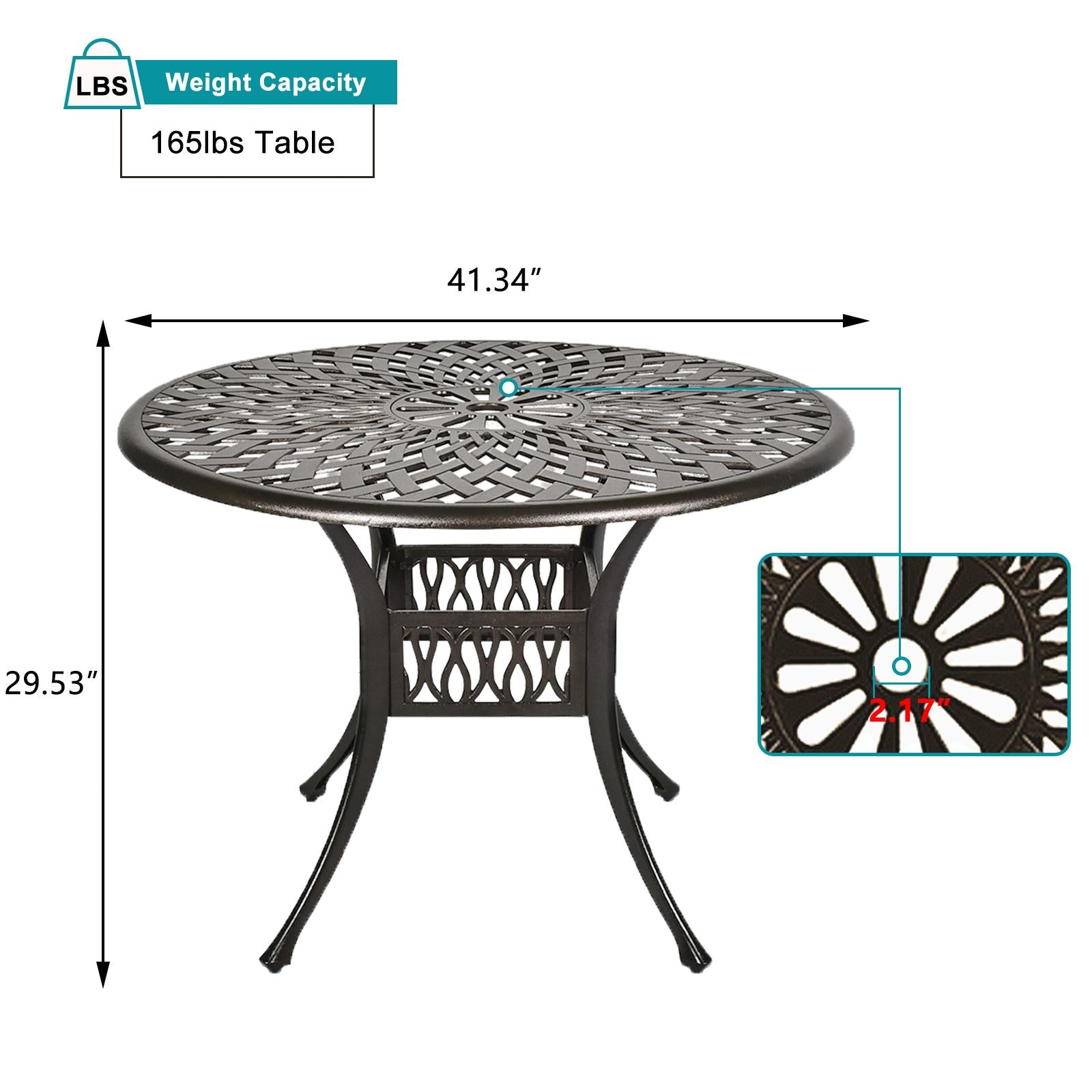 Magic Union 41.34" Outdoor Cast Aluminum Round Dining Table Outside Patio Furniture with Umbrella Hole