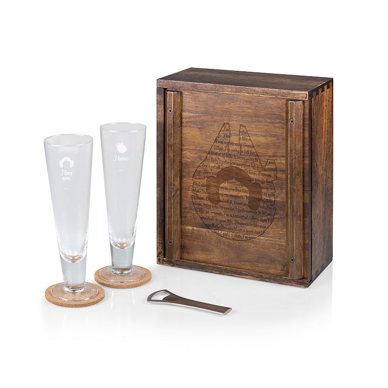 Star Wars Han and Leia Beverage Glass Gift Set with Acacia Wood Storage Case by Legacy