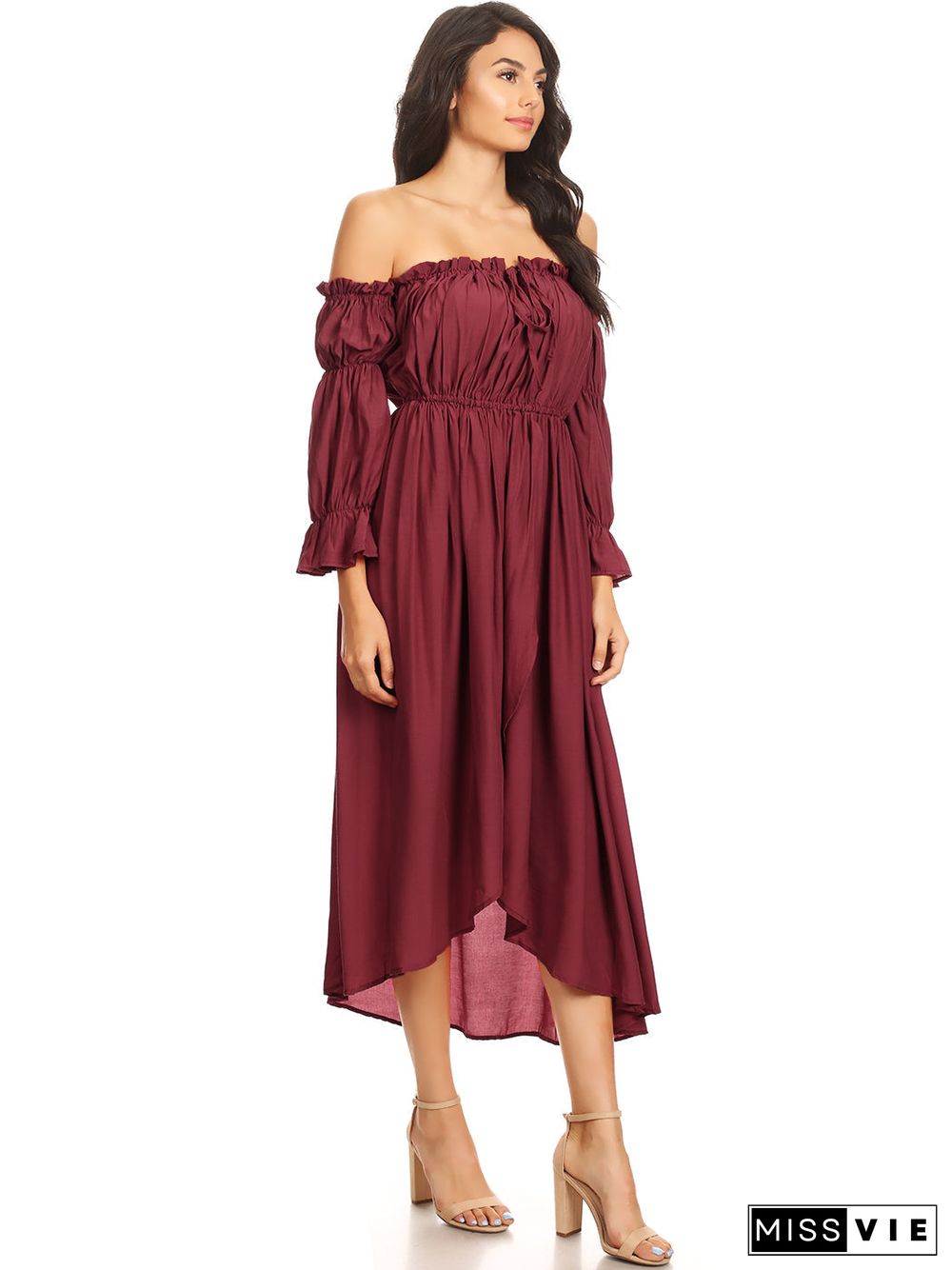 Casual Boho Long Sleeve Off Shoulder Renaissance Dress