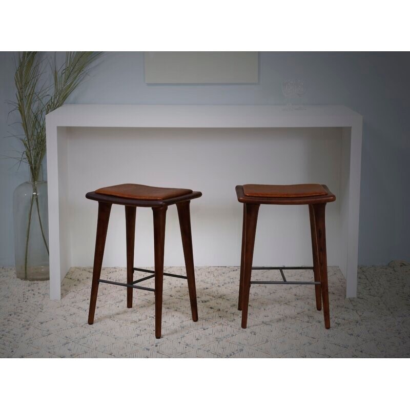 Walnut Finish Leather Counter Stool - 27