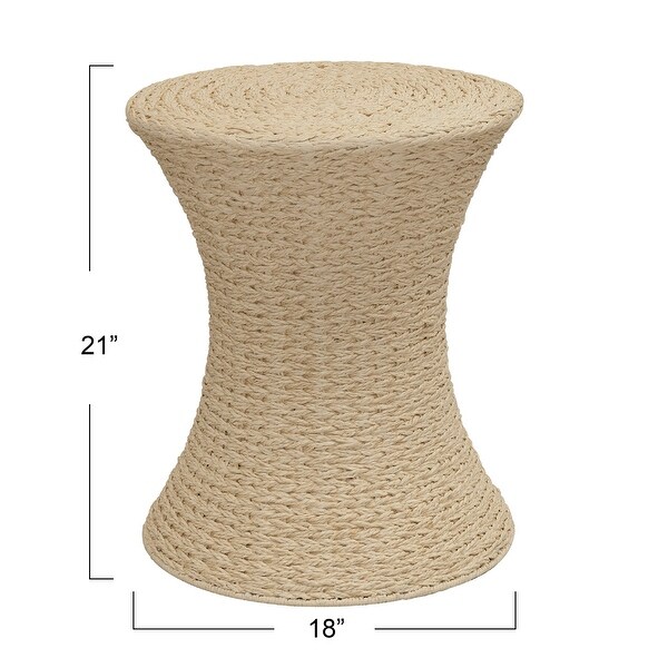 Handwoven Woven Paper Rope Woven Stool， Elegant Woven Braid with Sturdy Metal Frame， Beautiful Hourglass Profile， Multipurpose