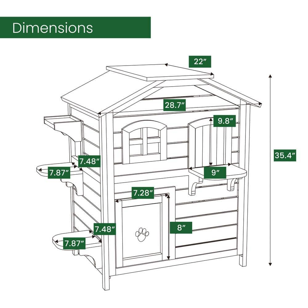 Hanover Outdoor Cat House with 2-Levels, Waterproof Roof, Escape Doors and Ledge Seating HANCH0101-WG