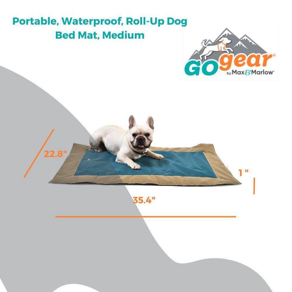 MAX & MARLOW Portable, Water-Resistant, Roll-Up Dog Bed Mat, Medium, Tan/Teal 00342