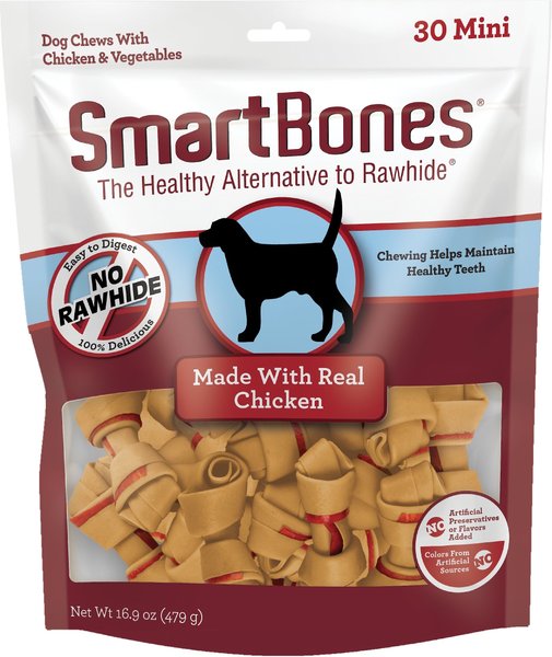 SmartBones Real Chicken Mini Chews Dog Treats， 30 count