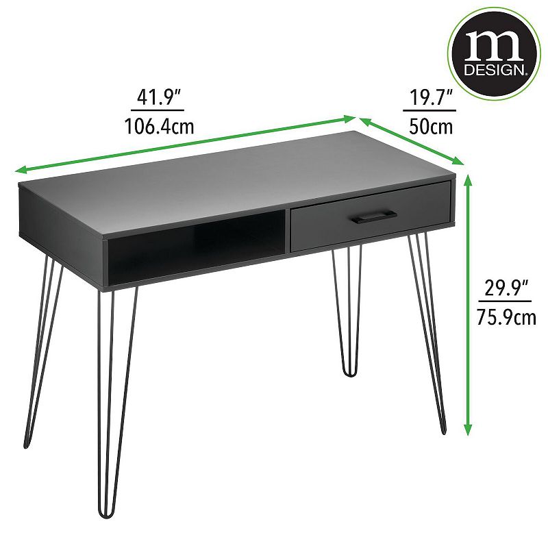 mDesign Metal/Wood Home Office Desk with Drawer， Hairpin Legs