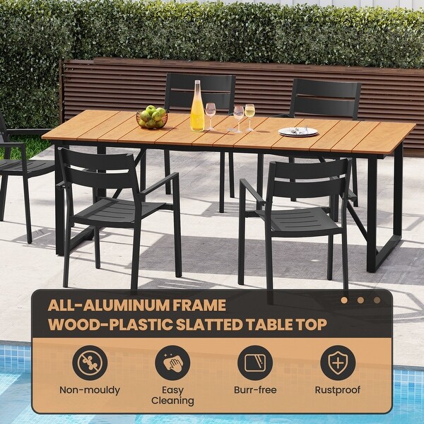 Outdoor Patio Dining Table Aluminum Slatted Top with Umbrella Hole，without Chairs