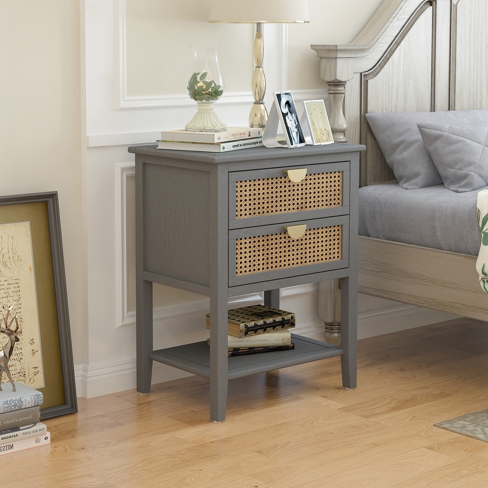 Naturel Rattan 2 Drawer Side table